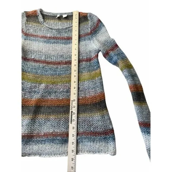 Anthropologie MOTH Sweater Crewneck Raya Striped Open Knit Wool Mohair size Medi - Picture 7 of 7
